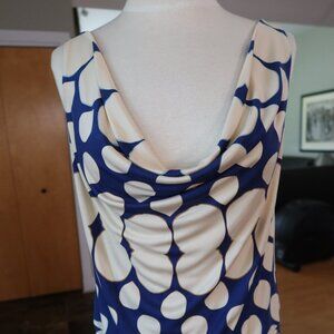 Diane von Furstenberg DVF silk blouse top cowl neck front &back blue cream sz S